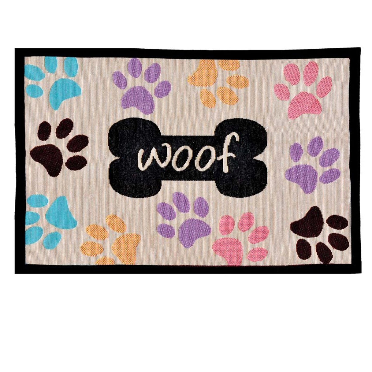 Loving Pets Fashion Mat Woof with Multi Paws Multi-Color 1ea