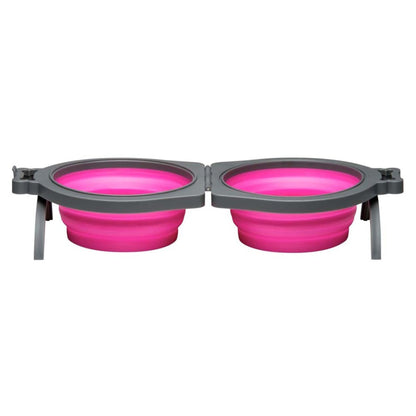 Loving Pets Travel Double Diner Dog Bowl Pink 1ea/MD