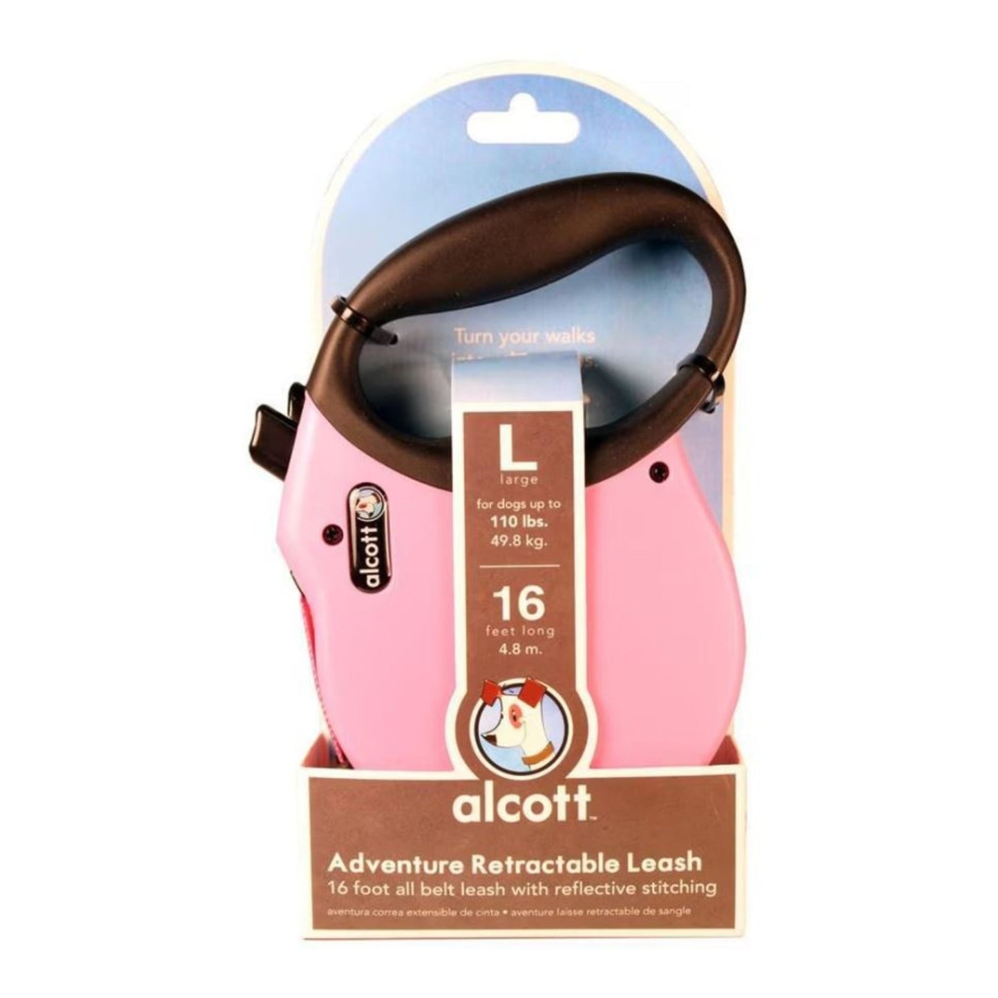 Alcott Adventure Retractable Belt Leash Pink Large-16Ft