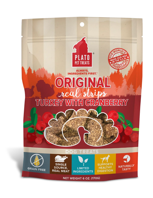 Plato Dog Strips Grain Free Turkey Cranberry 6oz.