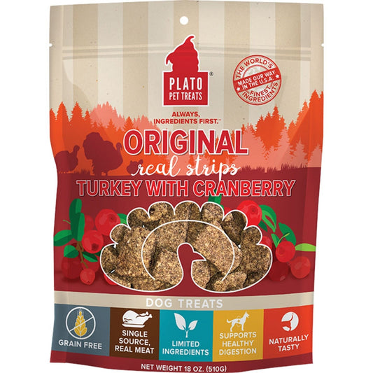 Plato Dog Strp Grain Free Turkey Cranbury 18oz.