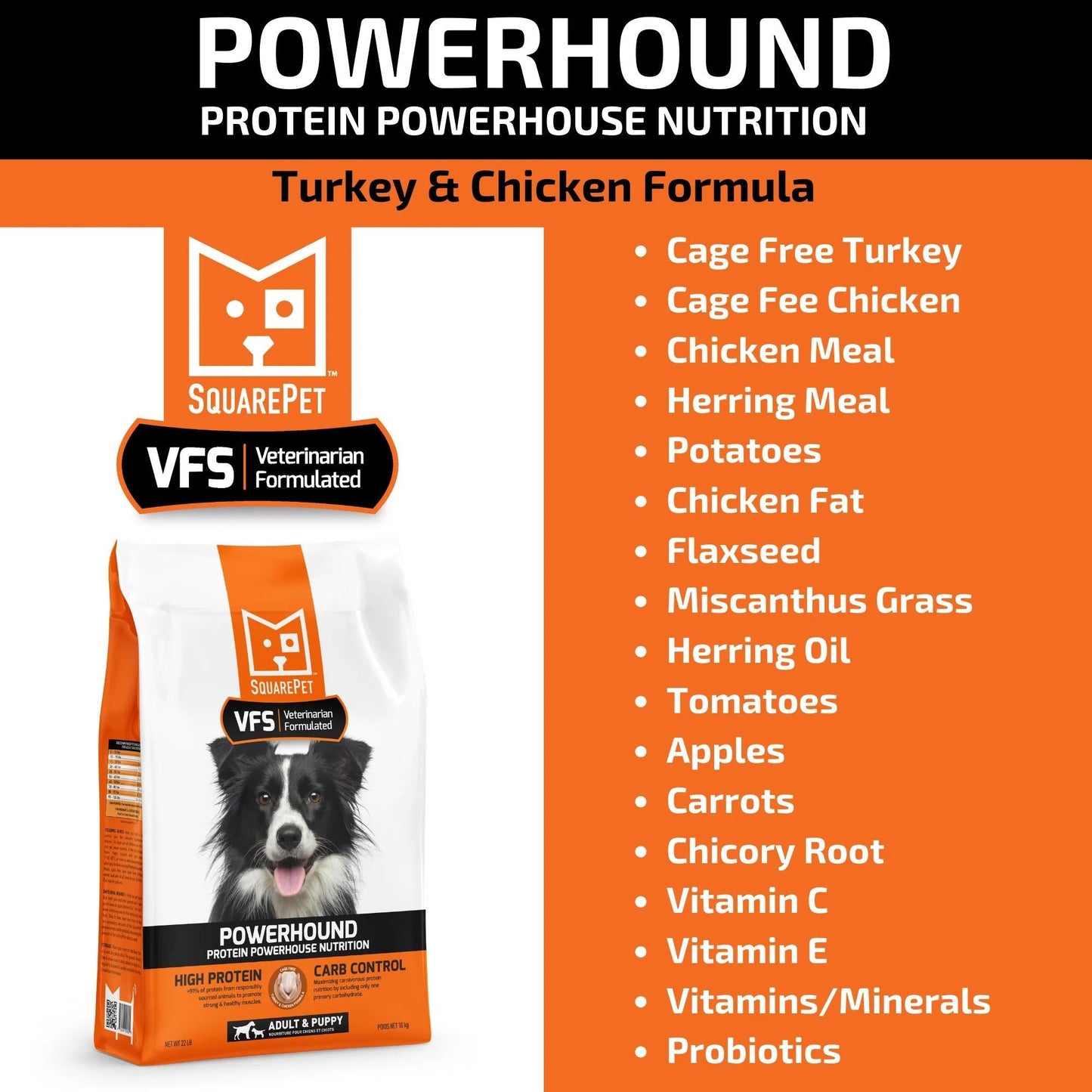 Square Pet VFS Powerhound Dog 22Lb Turkey Chicken