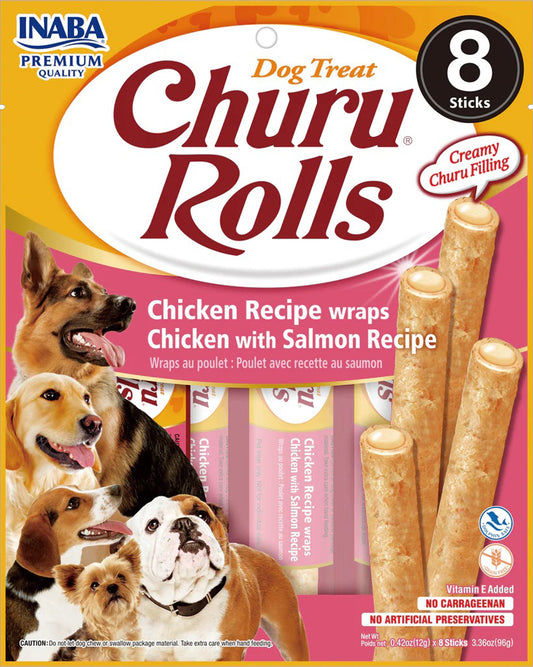 Inaba Dog Churu Rolls Chicken S Almon Wraps 6Ct/3.36Oz