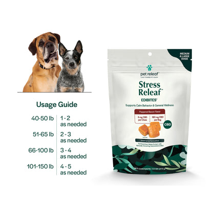 Pet Releaf Stress Edibites Cbd Medium/Large Dog 7.5oz. Pepperred Bacon 6Mg