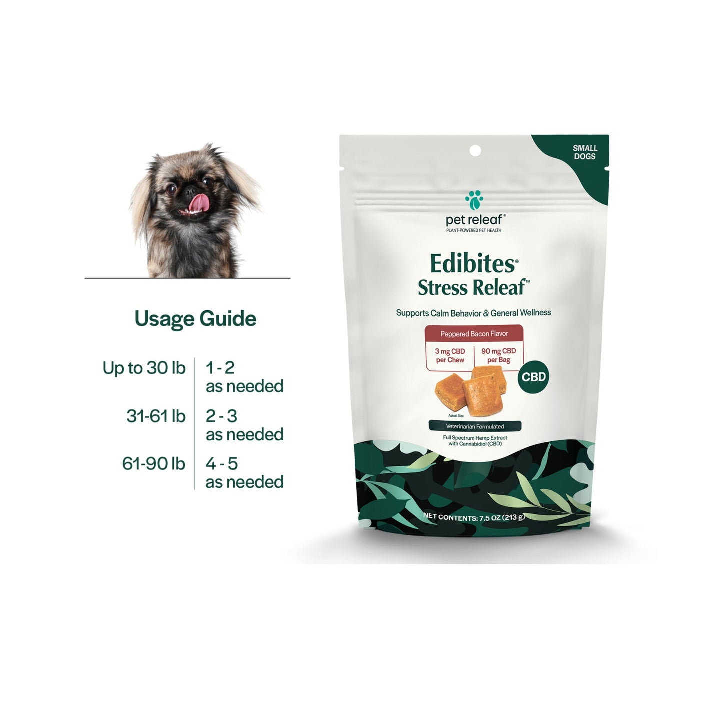 Pet Releaf Stress Edibites Cbd Small Dog 7.5oz. Pepperred Bacon 3Mg