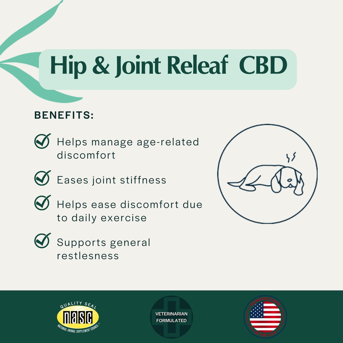 Pet Releaf Hip & Joint Edibites Cbd Dog 2.5oz. Peanut Butter Banana 3Mg Travel