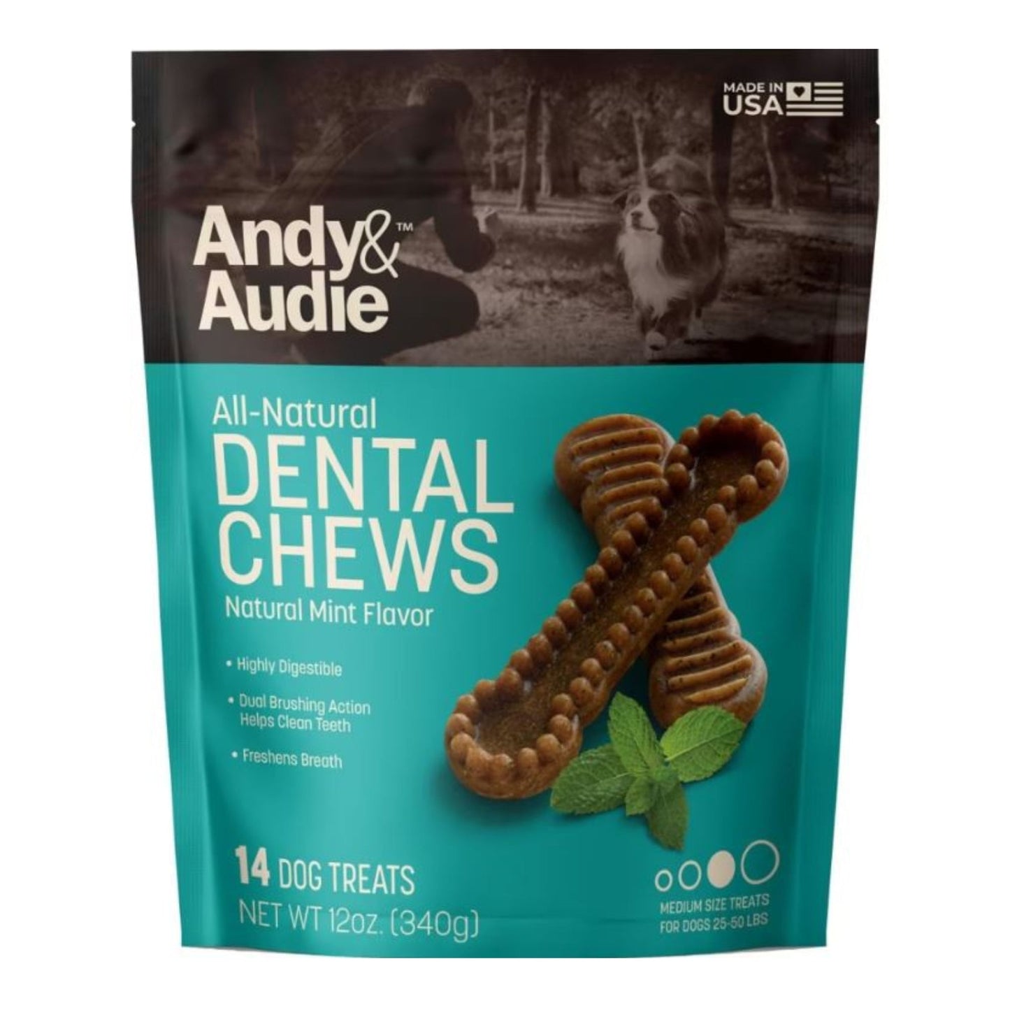 Andy & Audie Dental Chews For Dogs Mint Medium 12oz.