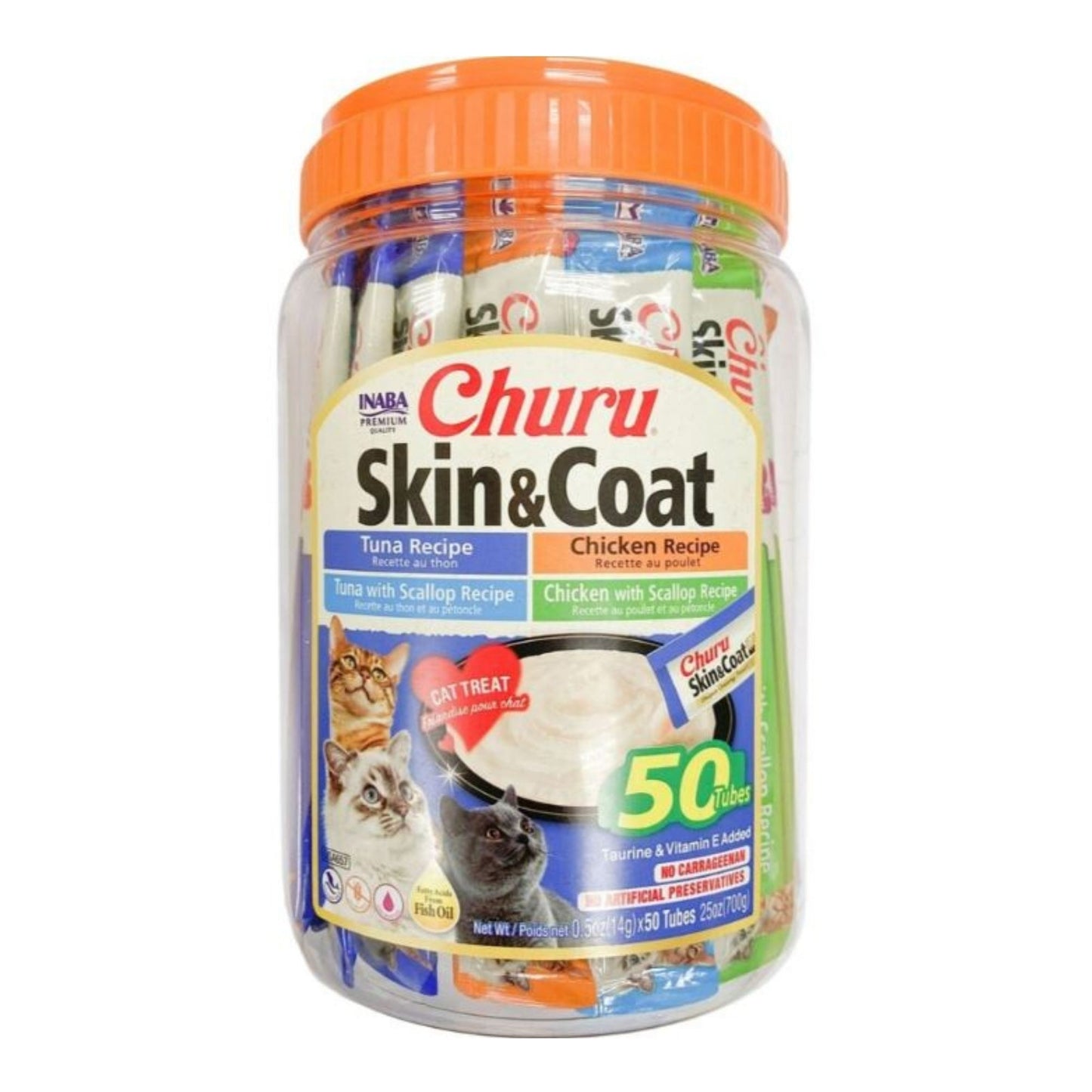 Inaba Churu Puree Cat Treats Variety Pack Skin/Coat .5oz.-50 Pk