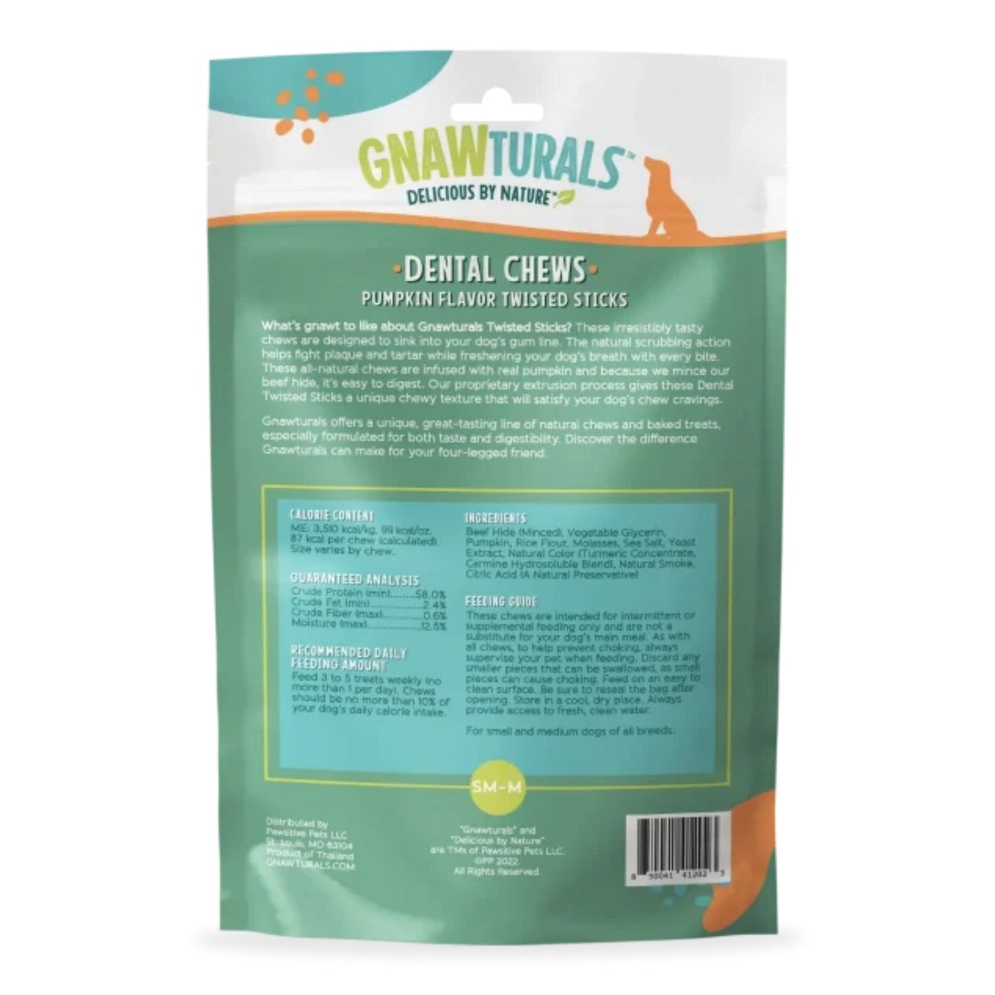 Gnawturals Dental Chews Twisted Stick Pumpkin Medium 5 Count