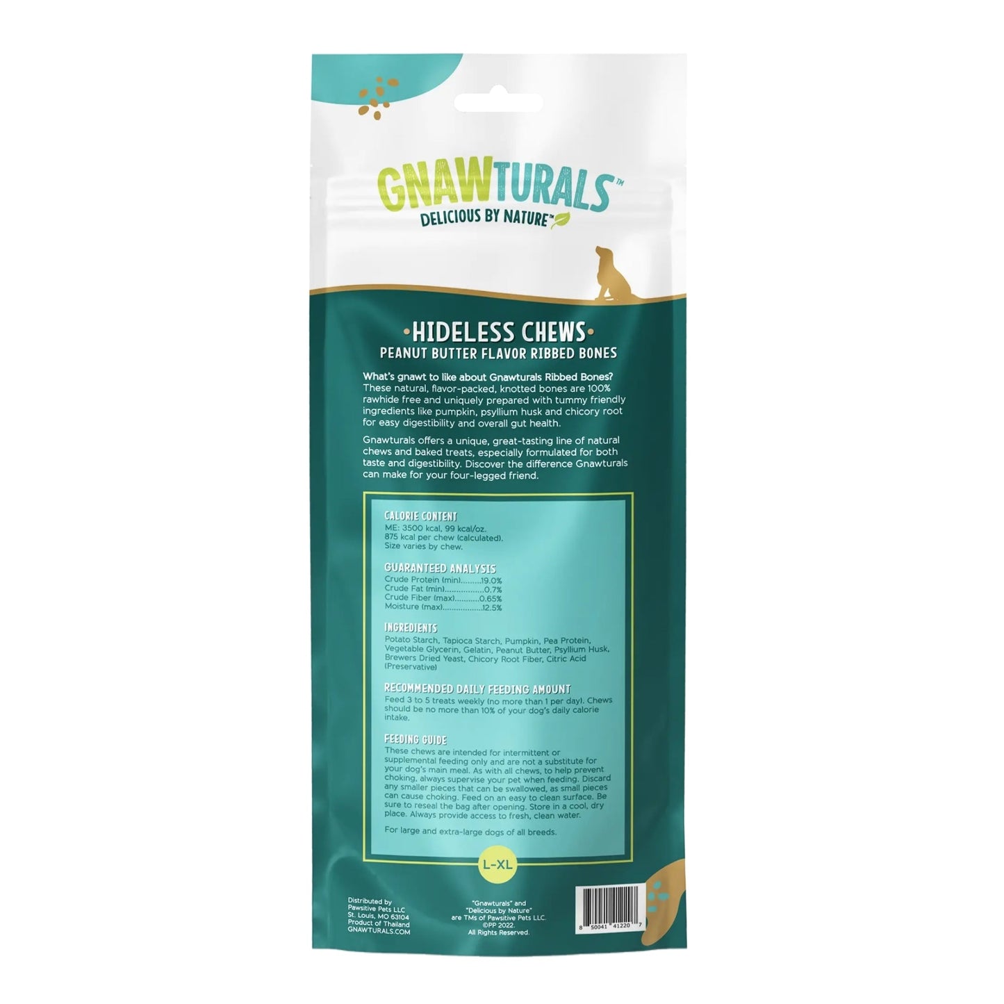 Gnawturals Hideless Chews Ribbed Bone Peanut Butter XLarge