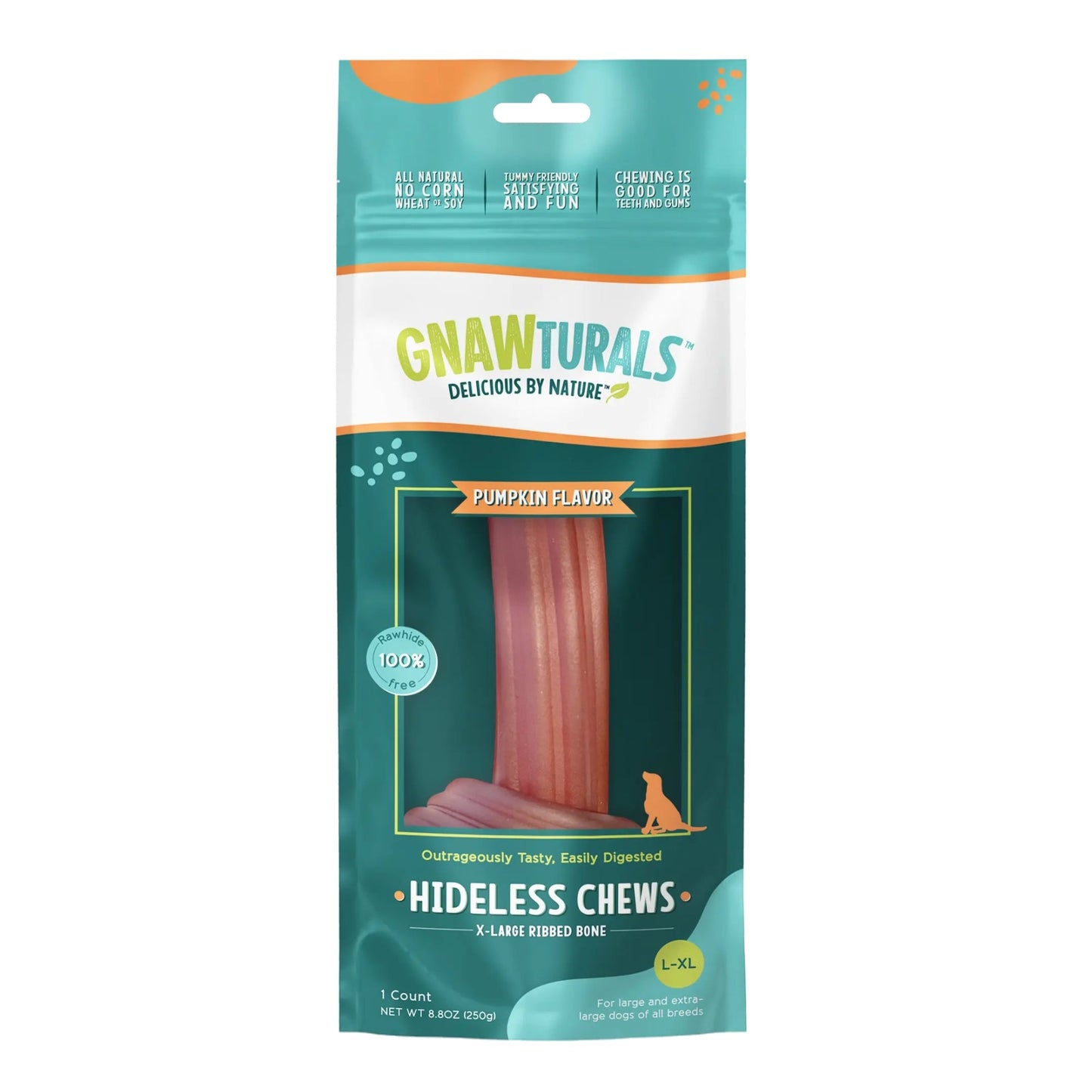 Gnawturals Hideless Chews Ribbed Bone Pumpkin XLarge