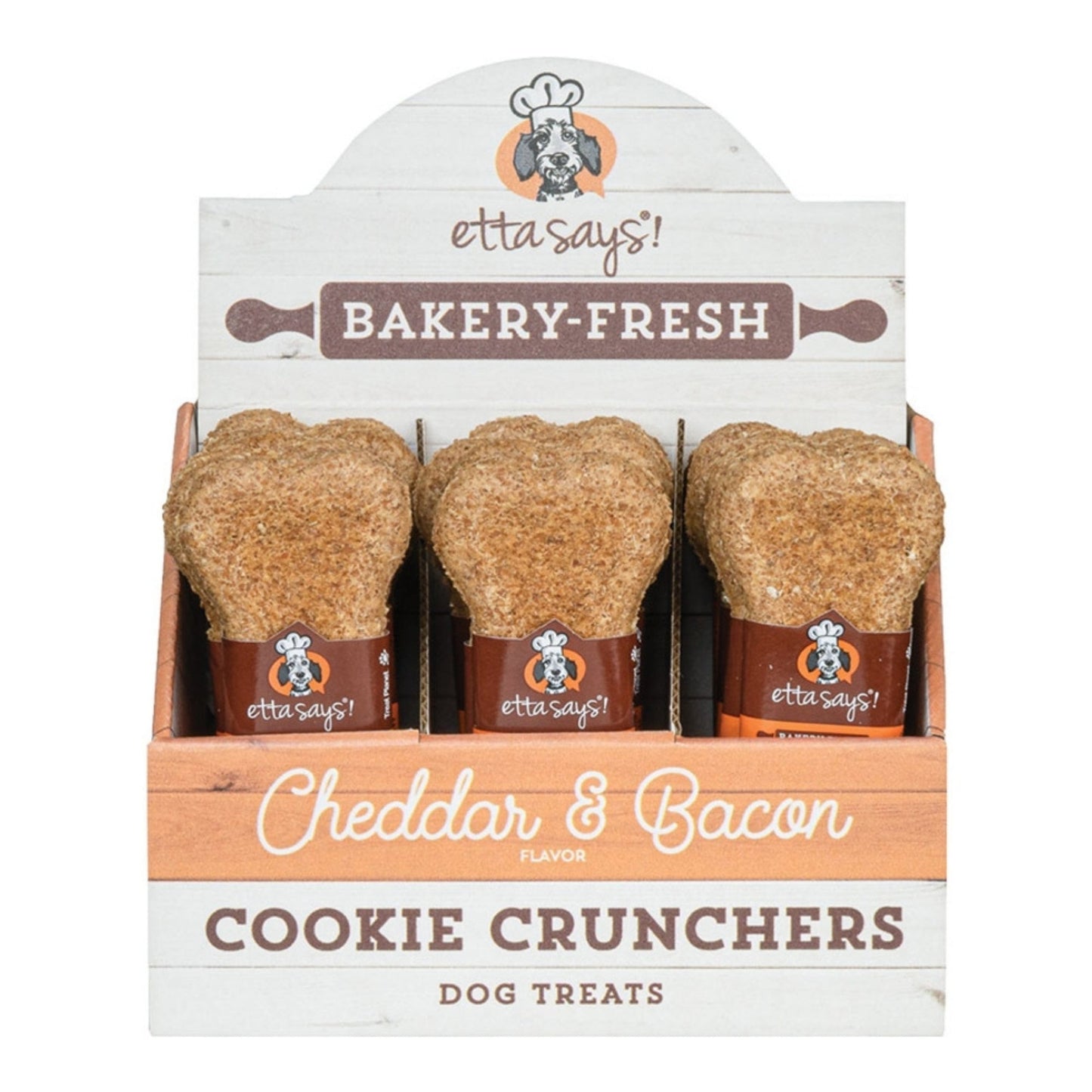 Etta Says! Cookie Cruncher Dog Treat Cheddar & Bacon 24ea/5 in