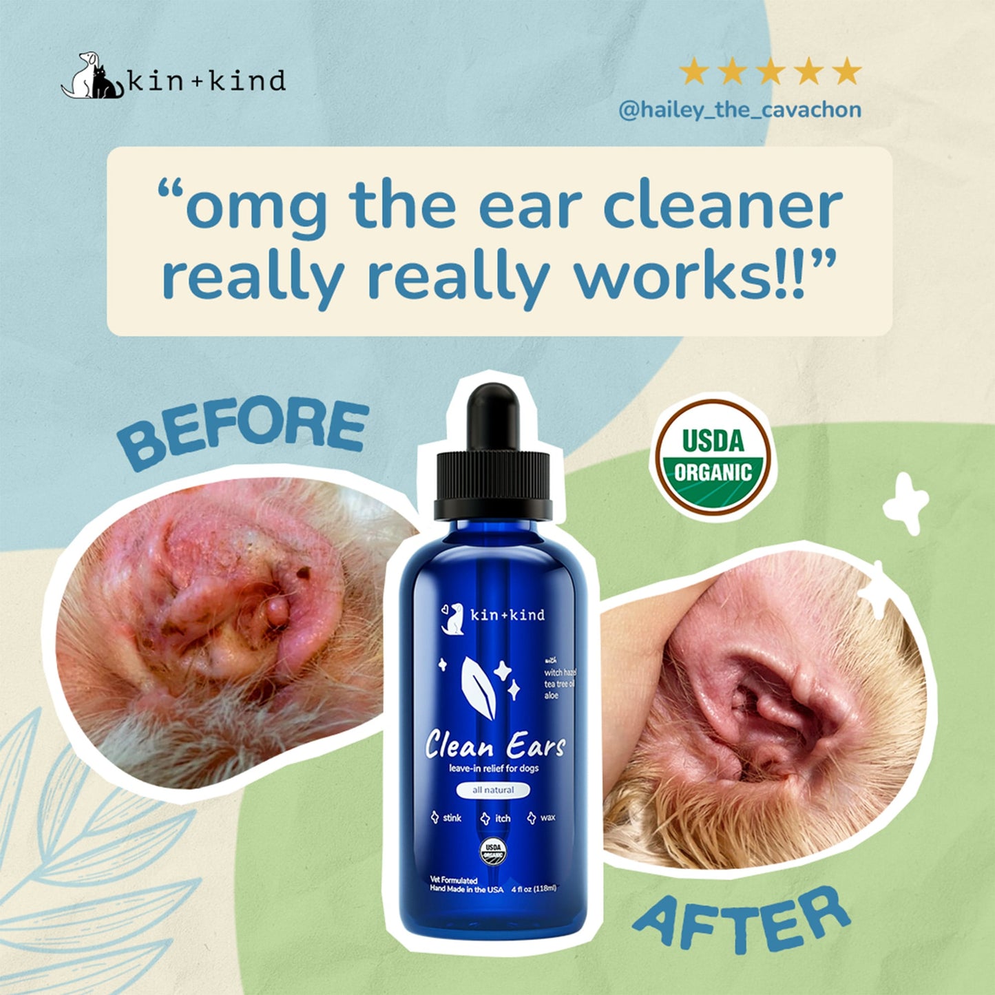 Kin+Kid Clean ears 4oz. Organic Dog