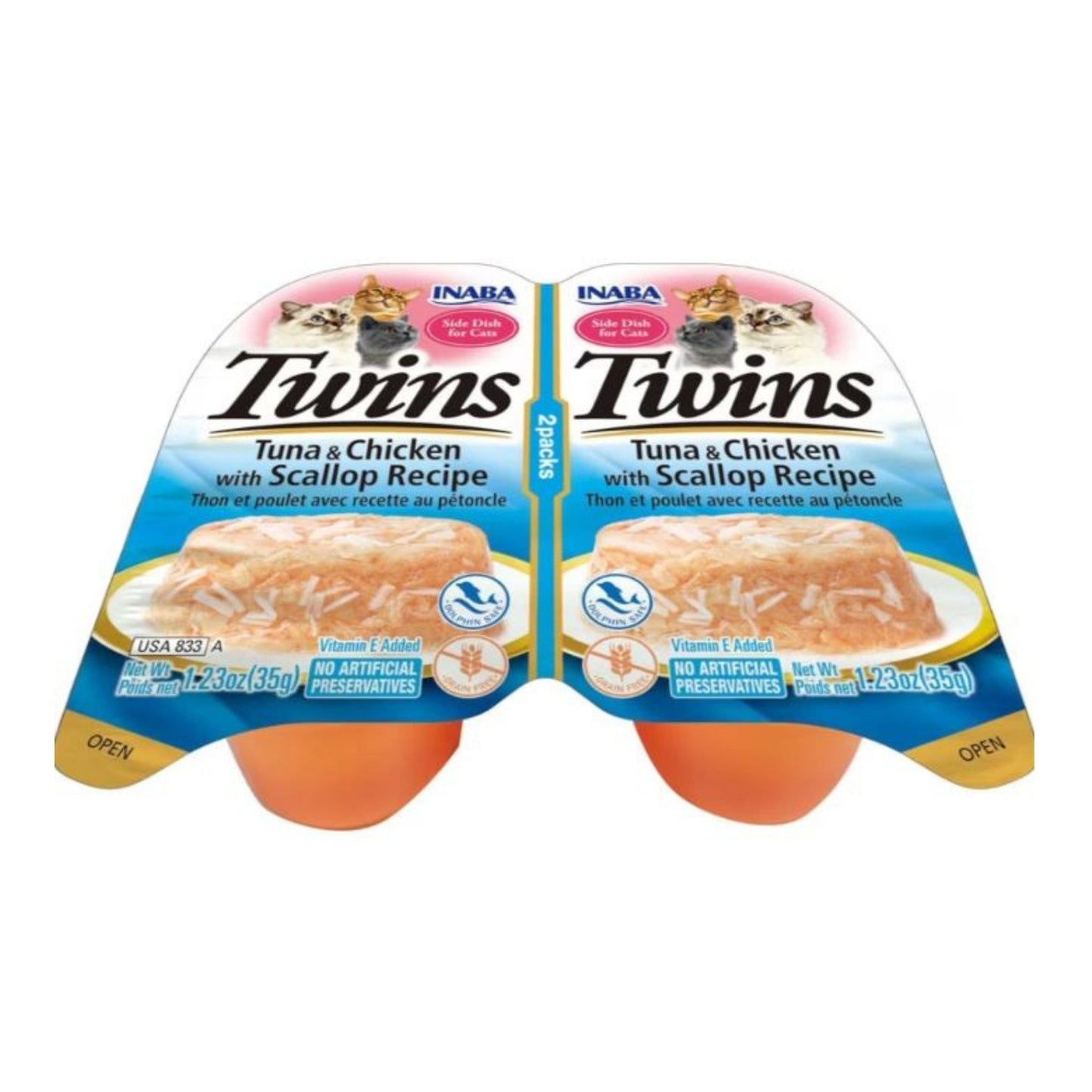 Inaba Twins Side Dish For Cats Tuna/Chiken/Scallop 1.23oz.-2 Pk (Case of 6)