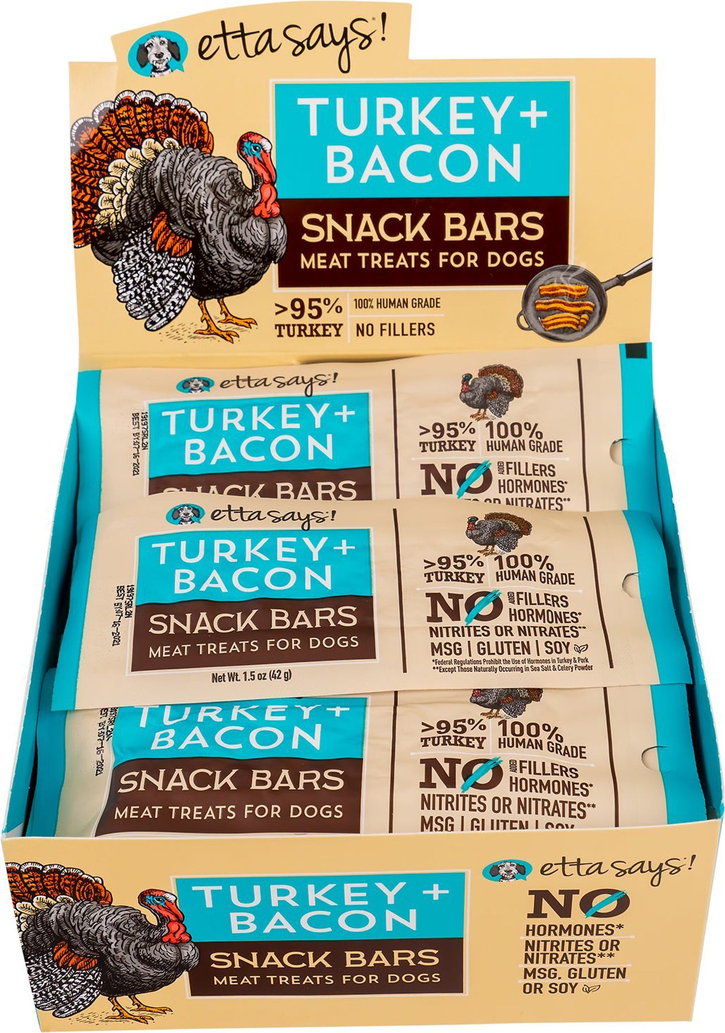 Etta Says! Meat Snack Bar Dog Treat Display Pork & Bacon 12ea/One Size