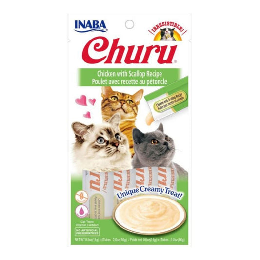 Inaba Churu Puree Cat Treats Chicken/Scallop .5oz.-4 Pk (Case of 6)