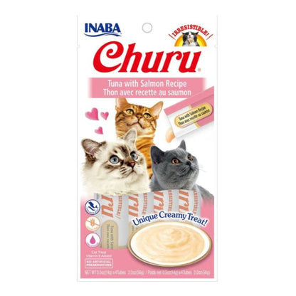 Inaba Churu Puree Cat Treats Tuna/Salmon .5oz.-4 Pk (Case of 6)