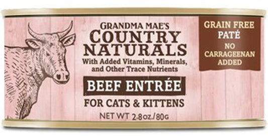 Grandma Mae's Country Naturals Grain Free Pate Wet Cat & Kitten Food Beef 24ea/2.8 oz, 24 pk