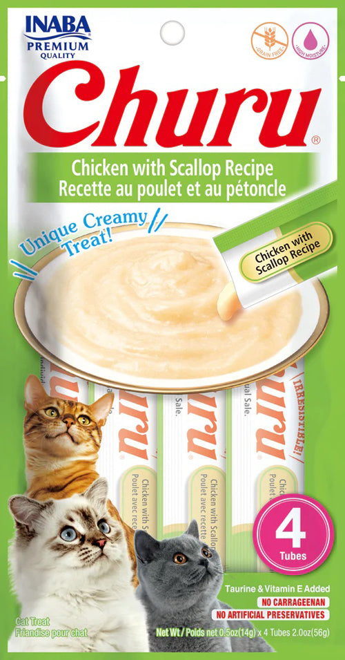 Inaba Cat Churu Puree Chicken Scallop 0.52Oz/6Ct