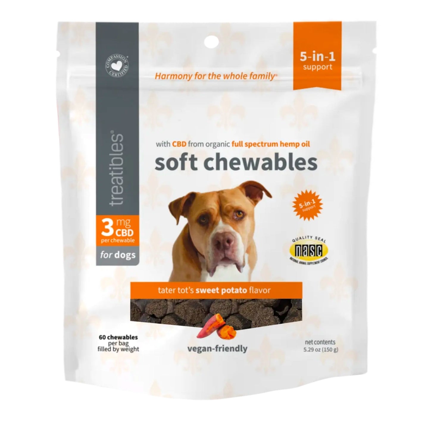 Treatibles Hemp Soft Chewables For Dogs  Sweet Potato 60 Ct