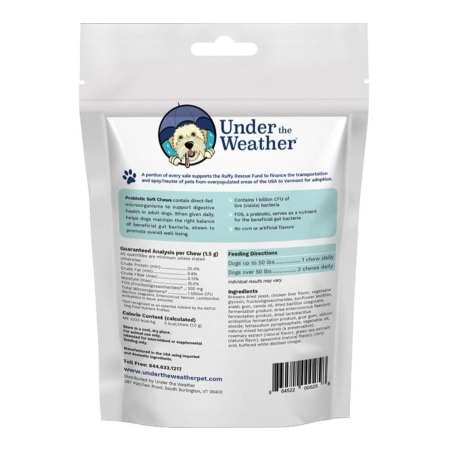 Under The Weather Probiotic Soft Chew For Dogs 60count