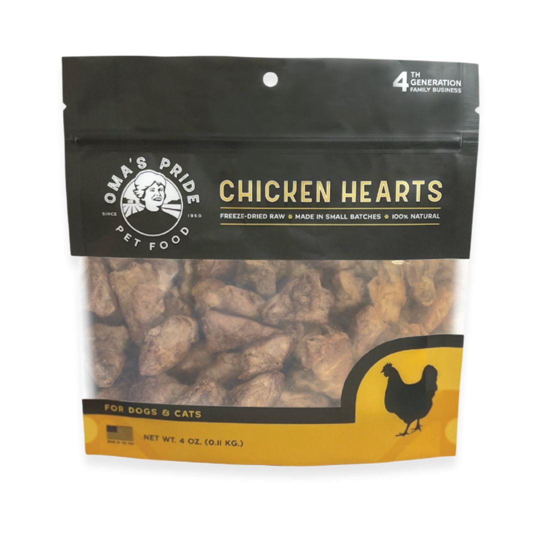 Oma'S Pride Dog Cat Freeze-Dried Chicken Hearts 4Oz