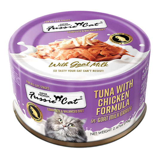 Fussie Cat Premium Tuna with Chicken in Goat milk Gravy 2.47oz. (Case of 24)