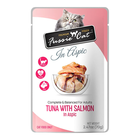 Fussie Cat Premium Tuna with Salmon in Aspic 2.47oz. Pouch (Case of 12)