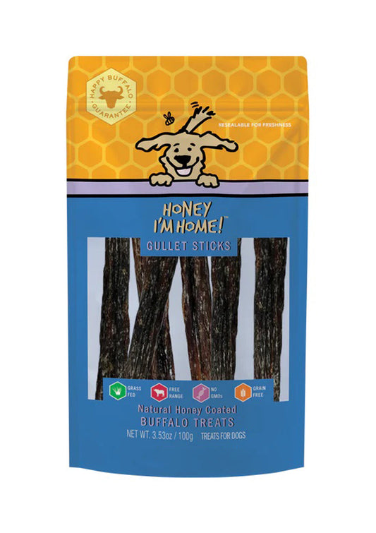 Honey Im Home Dog Natural Honey Coated Buffalo Treats Gullet Sticks 3.53oz.