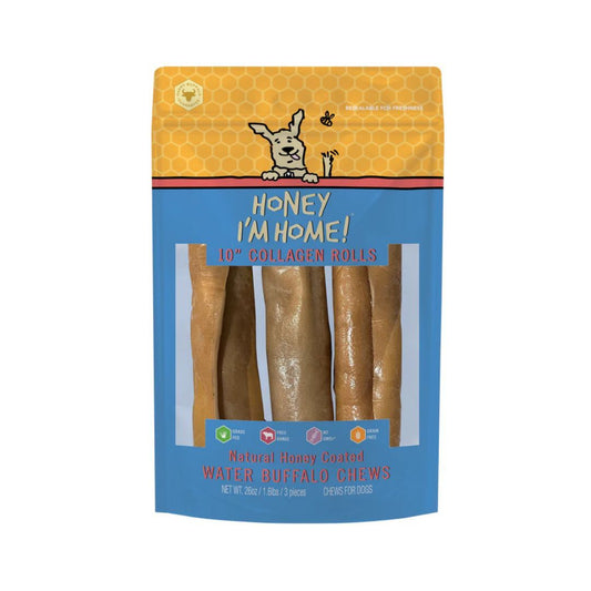 Honey I'm Home Dog Buffalo Collagen Rolls 10 Inch 3 Pack