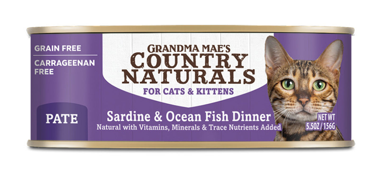 Grandma Mae's Country Naturals Grain Free Wet Cat Food Sardine & Ocean Fish 24ea/5.5 oz, 24 pk