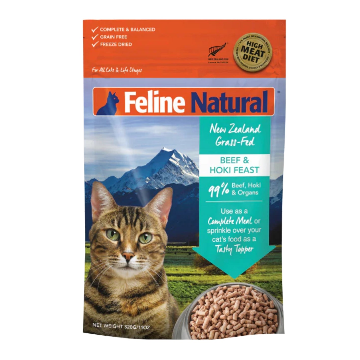 Feline Natural Cat Freeze-Dried Beef Hoki 11oz.