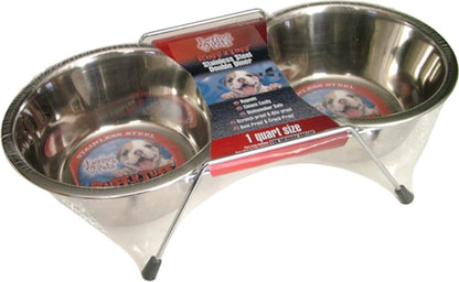 Loving Pets Stainless Steel Double Dog Diner Wrapped Silver 1ea/1 qt